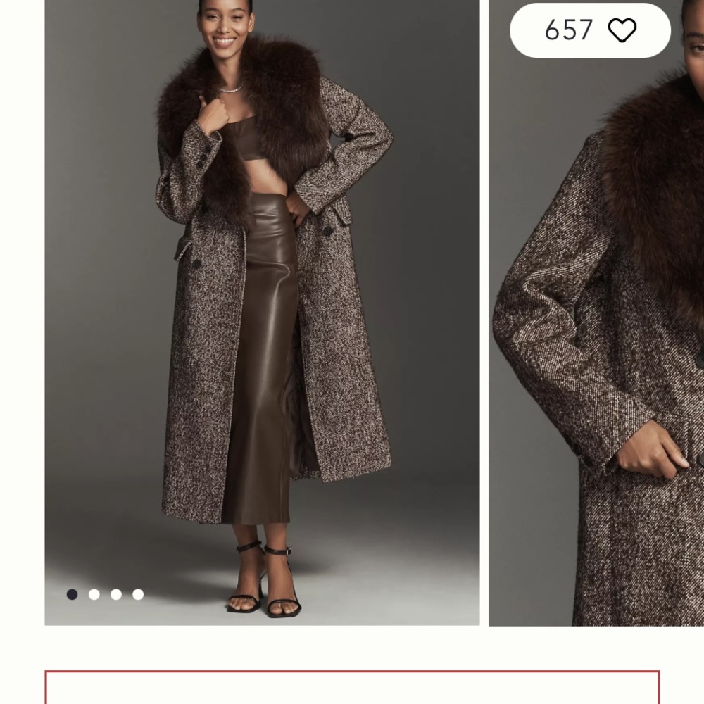 Anthropologie Brown Trench Coat with Faux Fur - Picture 2 of 4